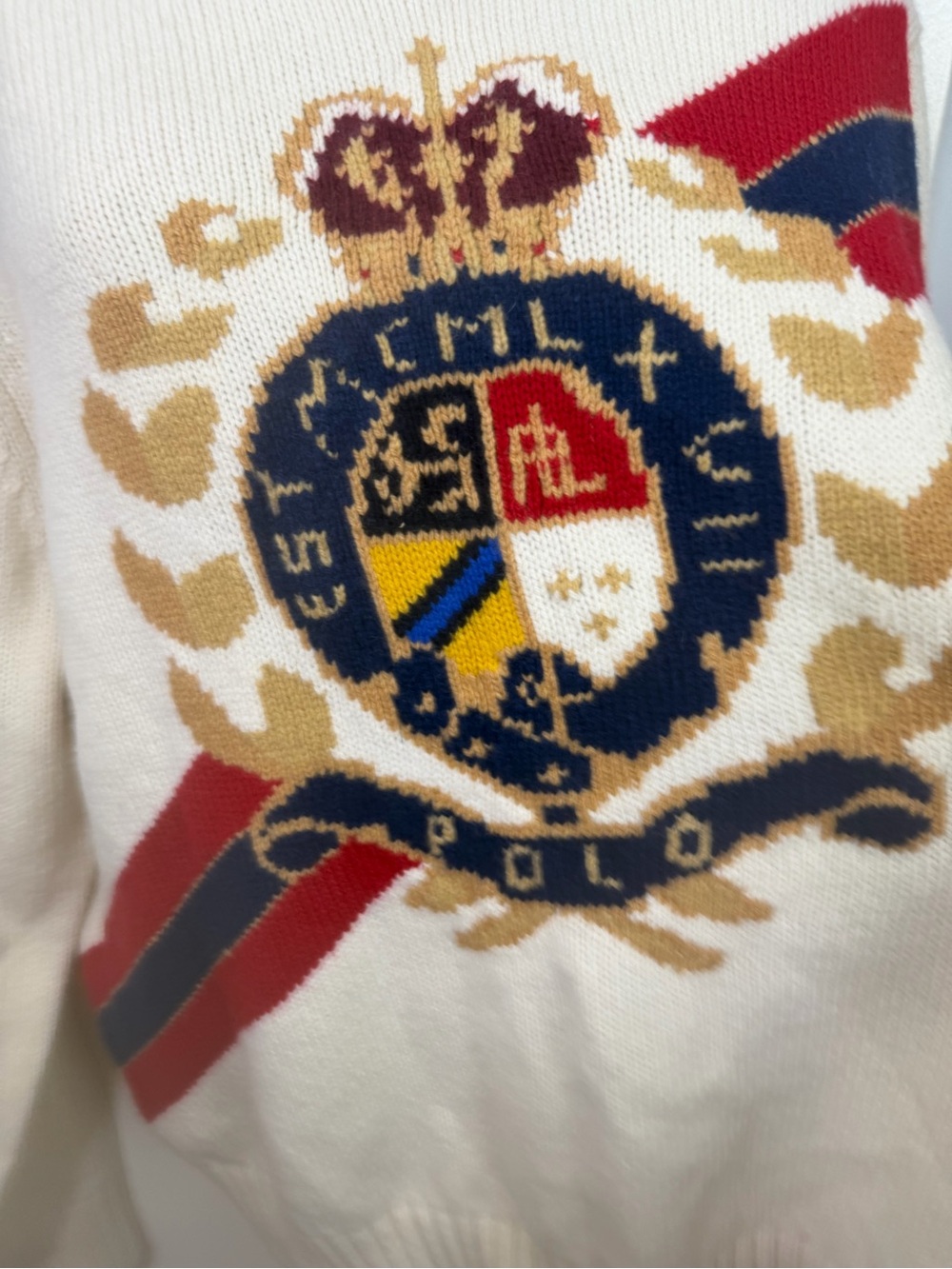 Polo Ralph Lauren CreamRed Intarsia Crest Wool Preppy Turtleneck Sweater XXL NWT - Picture 11 of 16